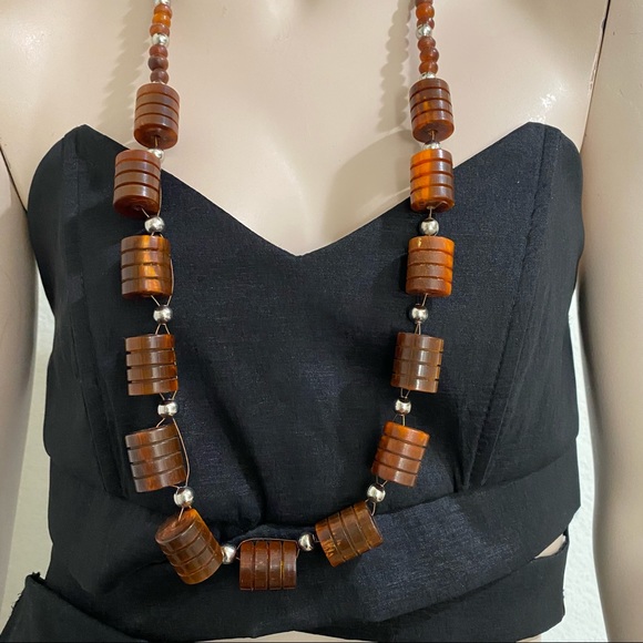Vintage Cherry Amber Bakelite? Barrel Beaded 34” Long Necklace - Picture 3 of 12